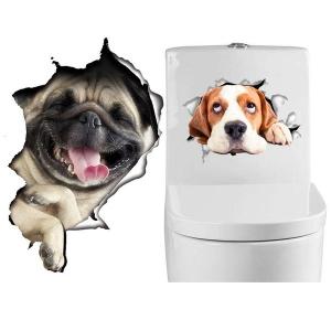 2枚セット ウォールステッカー 犬 3D トイレシール 動物 便所 ドア 便器に かわいい イヌ 剥がせる 小さめ
