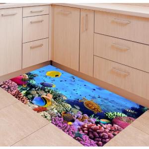 ウォールステッカー 色彩豊かな海底のサンゴ礁 熱帯魚 亀 3D シールシート 床 天井 ドア 洗面所