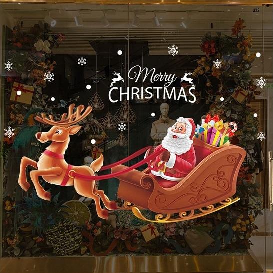 ウォールステッカー クリスマス サンタクロース トナカイ 3D壁紙シール 雪の結晶 ショーウィンドウ