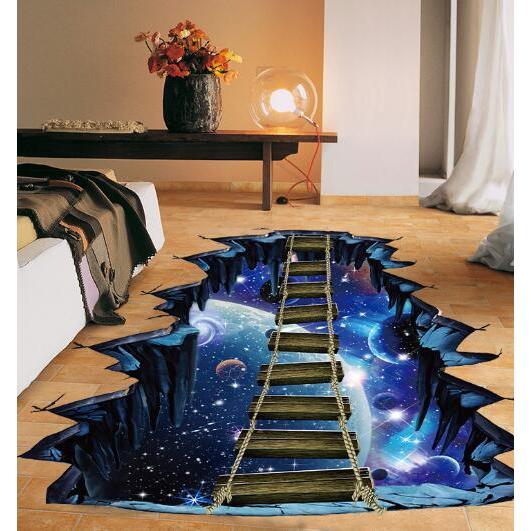 ウォールステッカー 銀河に架かる橋 宇宙散歩 3D 床用シール 惑星 天体 錯視 ドアの前 ベッド横