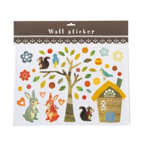 ウォールステッカー スウィートフォレスト 壁シール かわいい 兎 リス 鳥 樹木 紅葉 家 SSサイズの商品画像