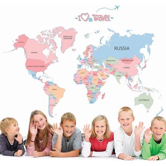ウォールステッカー 世界地図 英語の国名 壁紙シール 旅行 ワールドマップ 子供部屋 学校 教室
