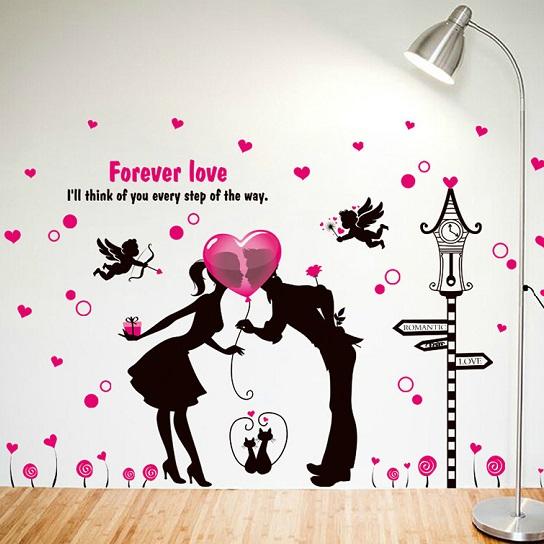 ウォールステッカー 天使 ロマンチック 恋人 壁に貼るシール 黒猫 街灯 ハート ラブ 部屋 DIY