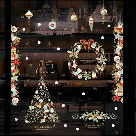 ウォールステッカー クリスマスリース ツリー おしゃれ 装飾 シール 北欧 イラスト 靴下 窓ガラス