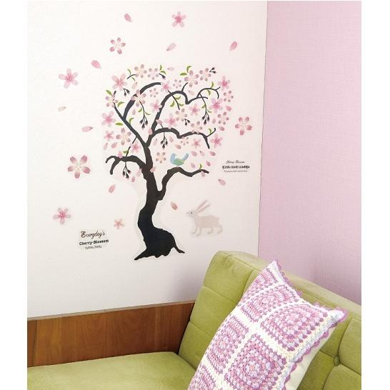 ウォールステッカー 桜の木とウサギ 壁紙シール 和風 イラスト かわいい 花 白兎 SS 賃貸部屋可