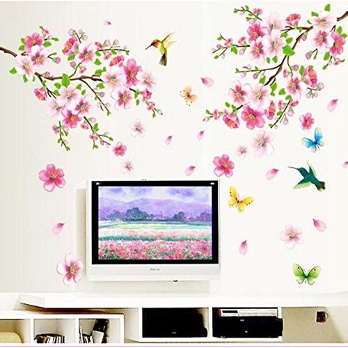 壁紙シール 春満開 桜と蝶と鳥たち ウォールステッカー 和風 ピンク はがせる 綺麗 花 汚れ隠し