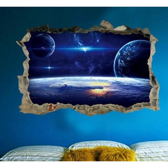 ウォールステッカー 青い宇宙 3D 壁紙シール 煌く 惑星 神秘的な 銀河 地球 寝室 子供部屋