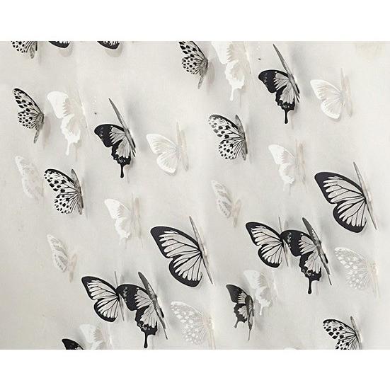 ウォールステッカー 3D蝶々 白黒 アゲハ 両面テープ付き 壁シール 華やか 立体感 家の装飾