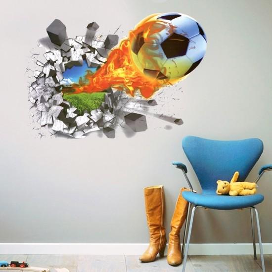 ウォールステッカー 壁を破るサッカーボール 3D 壁シール お洒落な 火を噴く球 貼り直し可能