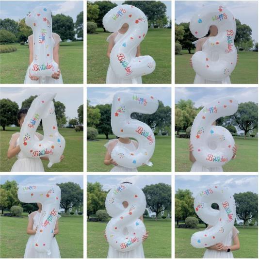 ナンバーバルーン 大きい 数字 風船 白 誕生日 飾り 英文字 星 成人式 膨らませ方 使い回し 壁