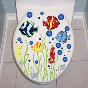 ウォールステッカー 熱帯魚 タツノオトシゴ トイレシール 貼る 海藻 水泡 貝 便器 洗面台 洗濯機