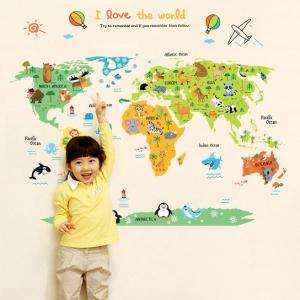 ウォールステッカー 動物 世界地図 壁シール ...の詳細画像4