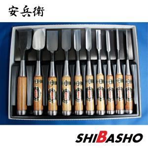 播州三木 大内鑿 追入鑿 芯持樫柄 10本組 桐箱入 大工道具 のみ ノミ