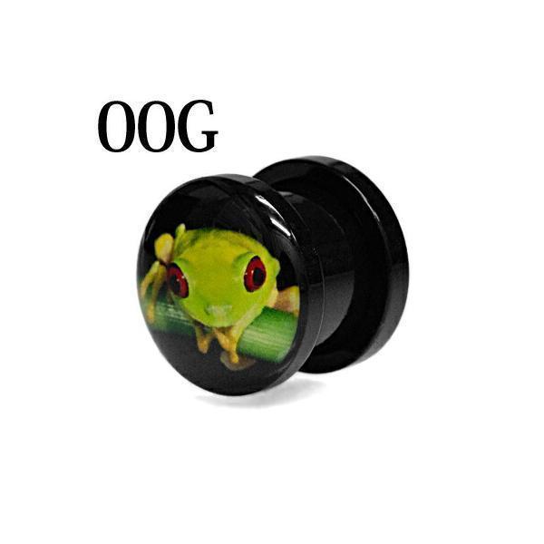 ボディピアス 00G アクリル ピクチャーフロッグプラグ / かわいい 拡張 ラージホール ネジ ロ...