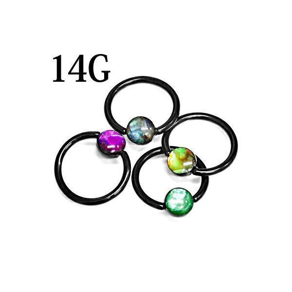 ボディピアス 14G ステンレス シンセティックマザーオブパール付きキャプティブリング / 14ゲー...