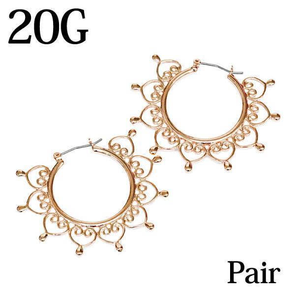 20G ペア売り ハートフィリグリービッグフープピアス / 20ゲージ ローズゴールド ステンレス ...