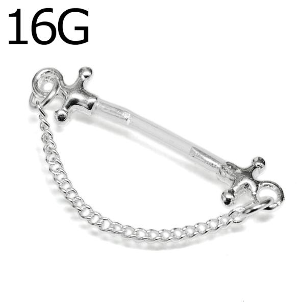 ボディピアス 16G チェーンデザインアイブロウプッシュピンバーベル / 16ゲージ ロブ PTFE...