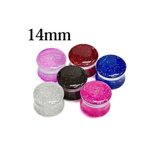 ボディピアス 14mm アクリルラメプラグ 拡張 ラージホール ハイゲージ ダブルフレア ラメ キラ...