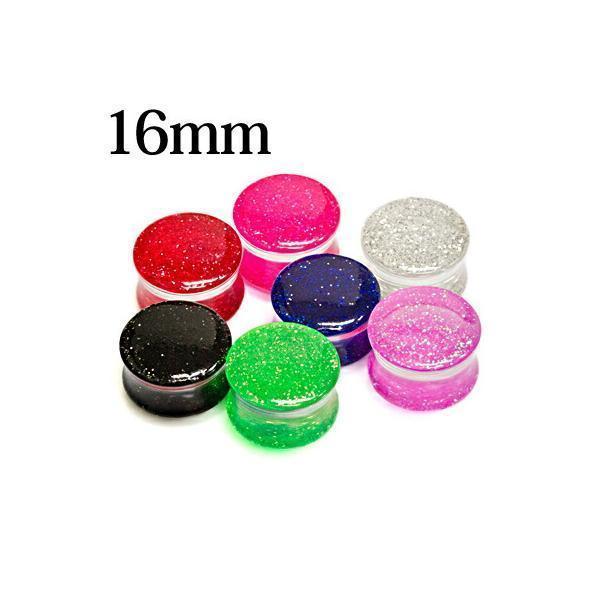 ボディピアス 16mm アクリルラメプラグ 拡張 ラージホール ハイゲージ ダブルフレア ラメ キラ...