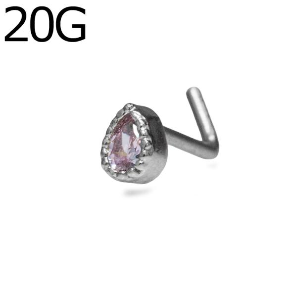 ボディピアス 20G ジュエル付きティアドロップ型L字鼻ピアス シルバー ステンレス CZ ジェム ...