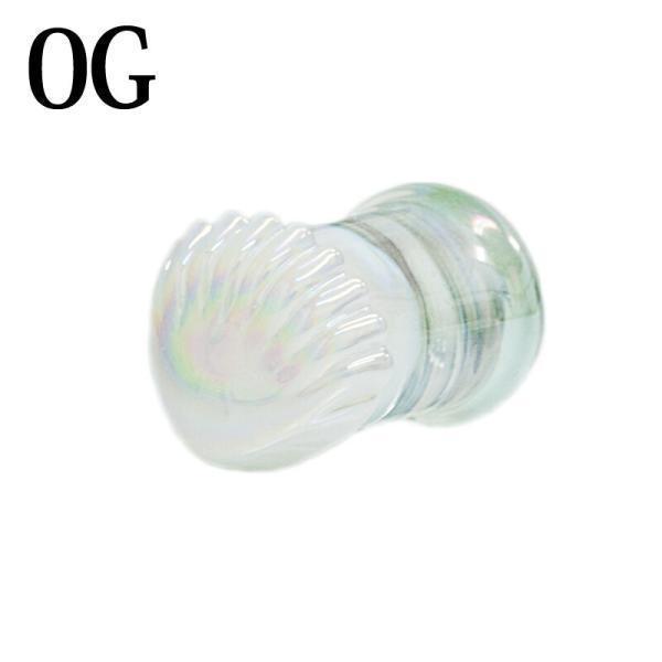 ボディピアス 0G イリデセントホワイトシェルダブルフレアガラスプラグ / 0ゲージ ラージホール ...