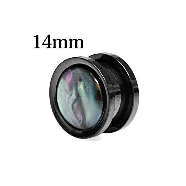 ボディピアス 14mm ステンレス イミテーションシェル付きトンネル / 14ミリ ブラック スクリ...