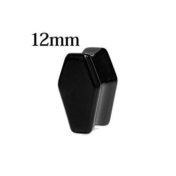 ボディピアス 12mm ブラックオブシディアン柩プラグ / 12ミリ ナチュラルストーン ダブルフレ...