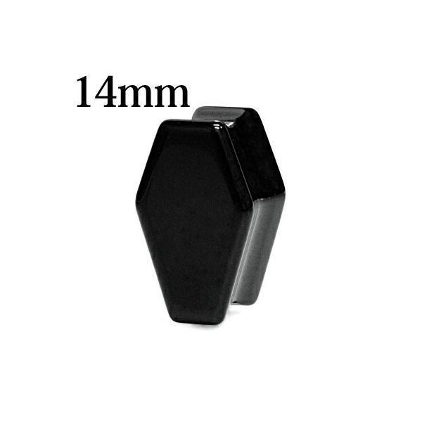 ボディピアス 14mm ブラックオブシディアン柩プラグ / 14ミリ ナチュラルストーン ダブルフレ...