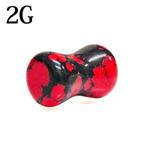 ボディピアス 2G レッドブラックターコイズダブルフレアプラグ / 2ゲージ トルコ石 ストーンプラ...