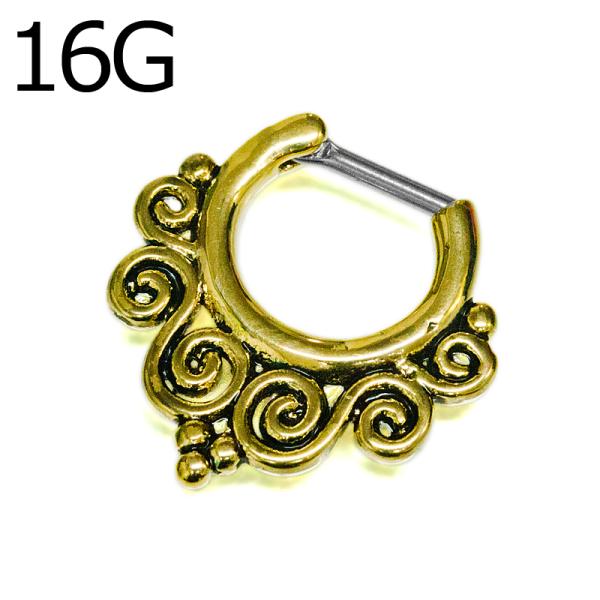 ボディピアス 16G トライバルデザインセプタムクリッカー / 16ゲージ ゴールド 鼻ピアス ステ...