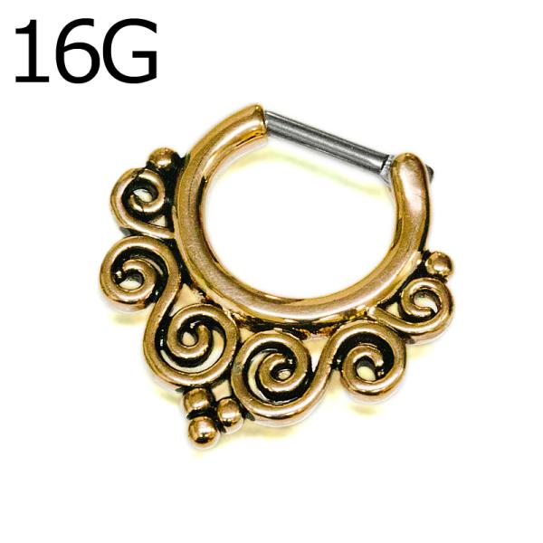 ボディピアス 16G トライバルデザインセプタムクリッカー / 16ゲージ ローズゴールド 鼻ピアス...