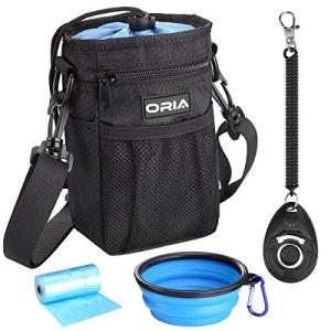 ORIA 犬用 訓練バッグ  おやつポーチ クリッカー 折り畳み式給食器 ゴミ袋付 3WAY使用  お散歩 お出かけ用品 4点セット ブラック
