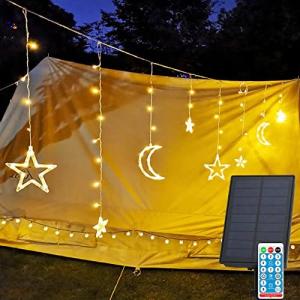 V-Dank LED ソーラー イルミネーションライト 星 月 ストリングライト カーテンライ ト 138電球 3.5m 8種類モード リモコン付 タ