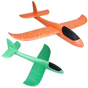 Anni 手投げ飛行機 グライダー 外遊び 軽量 発泡スチロール 組み立て簡単 2個セット (グリーン&オレンジ)の商品画像
