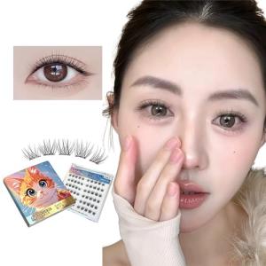 つけまつげ のり不要 グルーなしつけまつげ 接着剤不要 60束入 ブラック 1秒マツエク 部分つけまつげ 初心者 簡単装着 可愛い 自然な束感 ナチュラル 軽量 快適