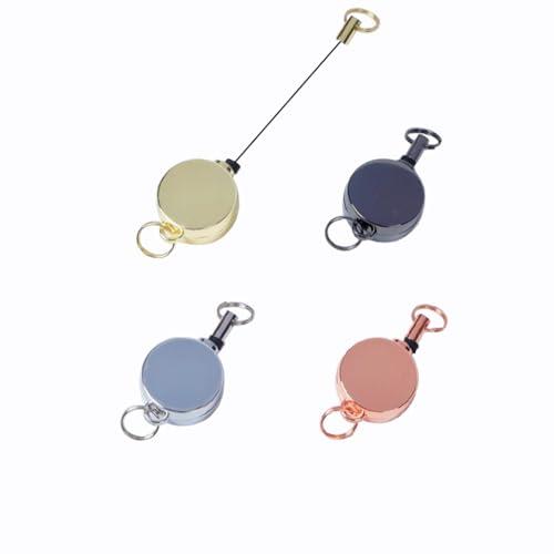 [TRkin] リールキーホルダ4個セット亜鉛合金リールキーホルダ伸縮自在チャックリールロープキーホ...