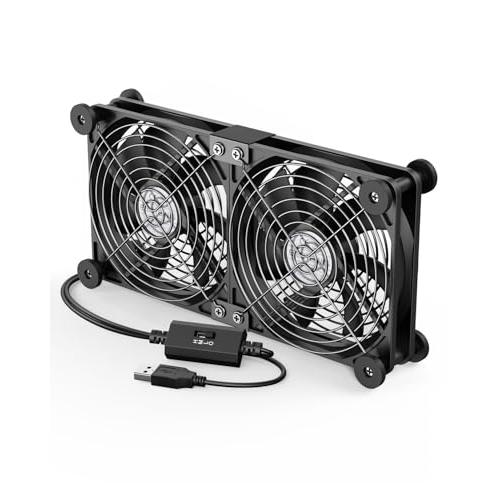 ELUTENG 冷却ファン 12cm 2連 USBファン 防振ゴム足付き 3段階風量調節 1400R...