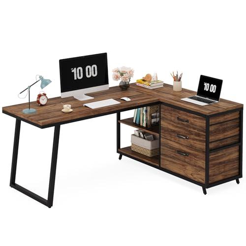 Tribesigns l字デスク パソコンデスク 引き出し付き 幅135cm ゲーミングデスク 机 ...