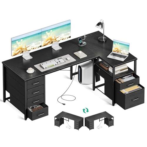 AODK パソコンデスク 引き出し6杯付き ゲーミングデスク コンセント付き l字デスク 机 幅14...