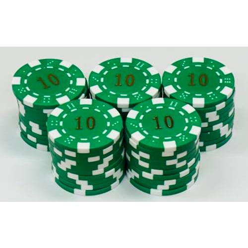 カジノチップ 数字入り  ばら売り50枚単位  ポーカーチップ マージャン 麻雀 (緑*10)