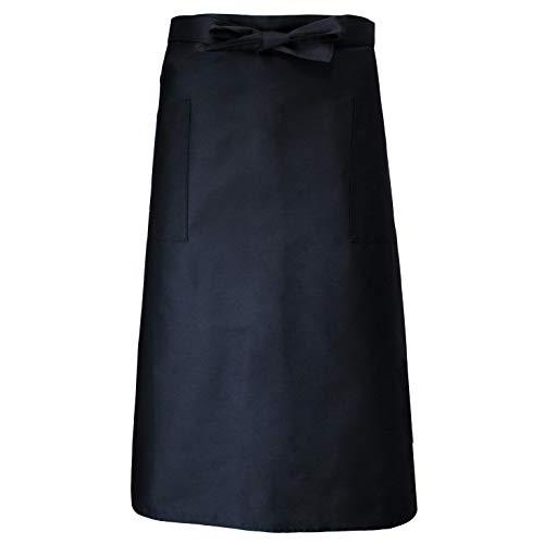 [センツキ] タオル ループ付き エプロン 黒 シェフ 腰下 前掛け サロン ロング丈 タオル掛け ...