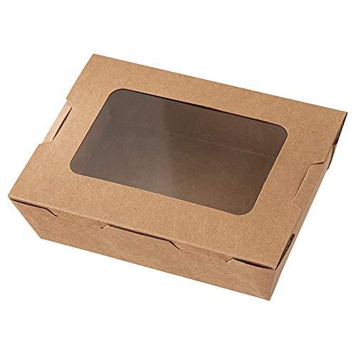 ヘッズ デリボックス 16.5*4.6*13cm 茶色 50枚 食品対応 耐油 耐水 容器 窓付き ...