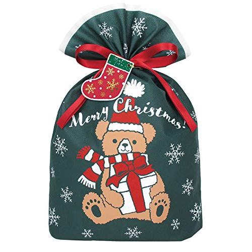 インディゴ クリスマス ラッピング袋 グリーティングバッグL ギフトベア ダークグリーン ミニカード...