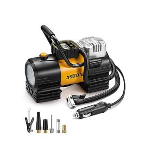 AstroAI エアコンプレッサー 空気入れ 自動車用 150PSI DC12V シガーソケット接続式 高輝度LEDライト 自動停止 ポータブルで万能 空気入れ 4種類表示単位 英式/