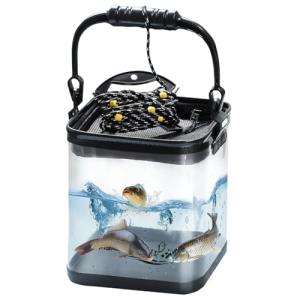釣り バケツ 透明 改良型 滑り止めロープ付き 釣り バッカン 釣り道具 魚が一目瞭然 水汲み 折りたたみ バケツ
