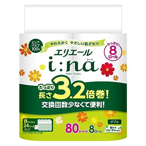 エリエール トイレットペーパー i:na(イーナ) 3.2倍巻き 80m*8ロール ダブル パルプ1...