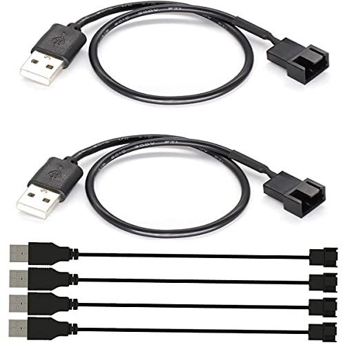 6本 USBから3ピン/4ピンPWM 5V USBスリーブファン電源アダプターケーブル、USBから3...