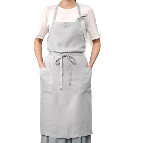 [LINEN &amp; BASIC] エプロン リネン グレー カラー豊富 汚れが落ちやすい 金具不使用 ...