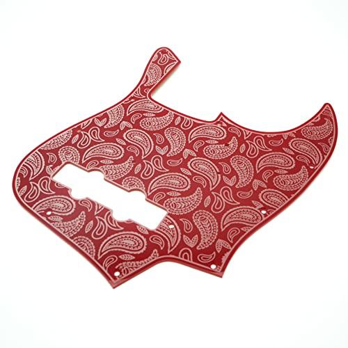 ジャズベース用ピックガード  ペイズリー彫刻 レッド