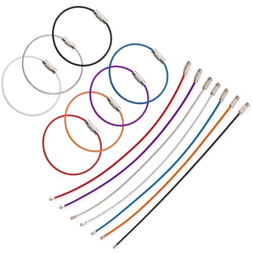 [VEAGIA] ワイヤーキーホルダー 落ちない 14個入り 7色 ステンレス製 ネジ締め式 盗難防...